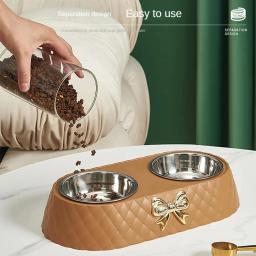 Suprimentos para animais de estimação gravata borboleta tigela de comida para gatos base pp tigela para cães de aço inoxidável dupla camada acessórios para animais de estimação alimentação e beber arco duplo - Image 4