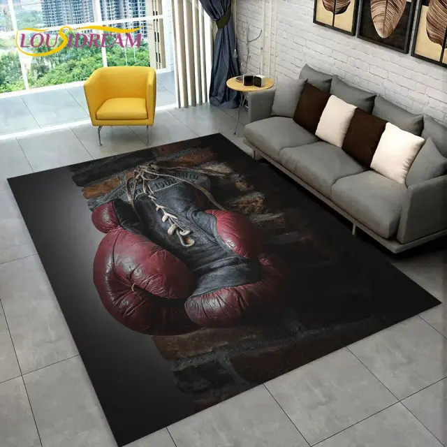 Tapete Grande 3D em Forma de Luvas de Boxe para Decoração de Sala e Quarto – Antiderrapante e Diversão para Crianças