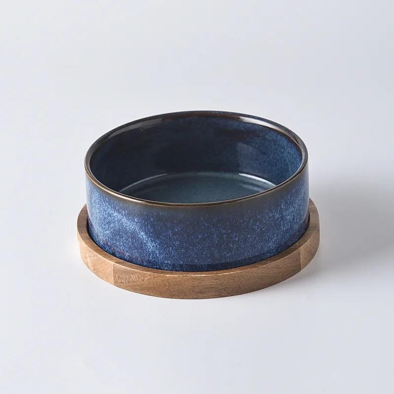 Matte Ceramic Pet Bowl para cão, Protetor de Coluna Cervical Anti Knock Over Bandeja de madeira, Pet Feeding Supplies Acessórios para gatos - Image 1