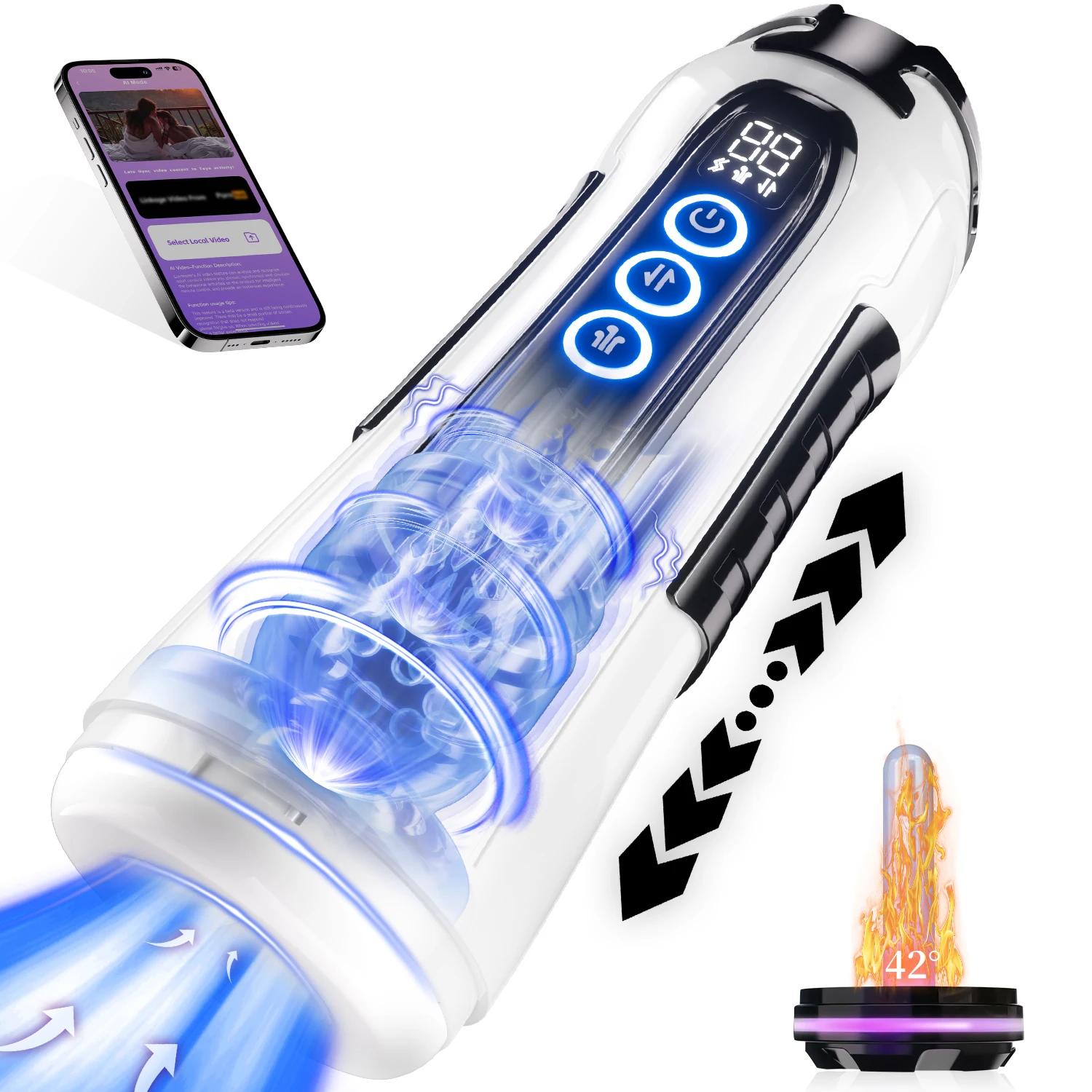Masculino copo de masturbação elétrica app controle ai aquecimento boquete 9 sucção empurrando modos vibração masturbador brinquedos sexuais para o homem - Image 1