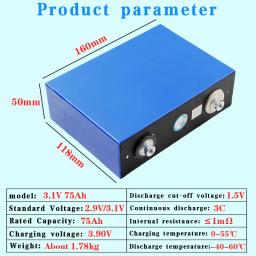 1-20 peças novo original 3.1v 75ah bateria de íon de sódio 10c descarga diy12v 24v veículo elétrico barco rv inversor iate armazenamento solar - Image 5