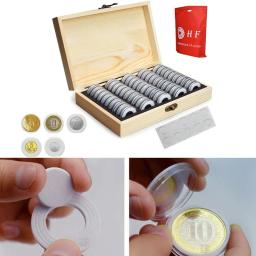 30/50/100 pçs caixa de armazenamento de moedas de madeira cápsula caso com junta protetora para moedas comemorativas medalha coleção suprimentos - Image 5