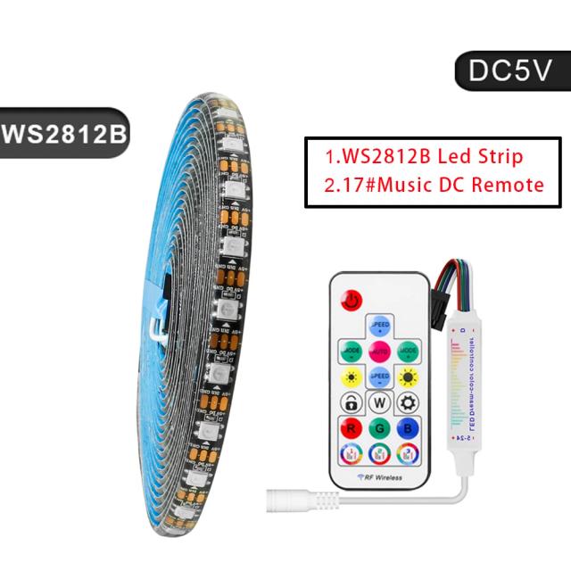 Kits de Fitas LED Smart RGB Endereçáveis com Música e Controle Remoto 5V 12V WS2812B WS2811 WS2813 WS2815 5050