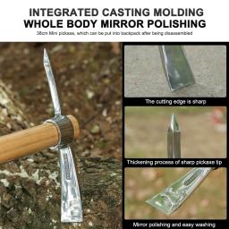 Picareta multifuncional enxada picareta de aço inoxidável resistente picareta machado mão com alça de madeira para acampamento ao ar livre jardim ferramenta mão - Image 3
