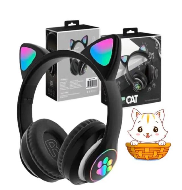 Headphone Dobrável Gatinho com LED e Bluetooth - Orelha de Gato Charmosa