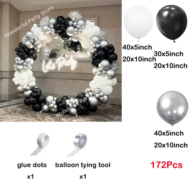 Kit de Balões Metalizados com 117 Peças em Preto e Ouro - Guirlanda Arco para Decoração de Festas, Casamentos e Chás de Bebê