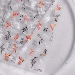 Adesivos para manicure e nail art, decalque, peixe, koi, carpa, vermelho, branco, preto, peixe, lótus, flor, golfinho, sereia, verão - Image 3