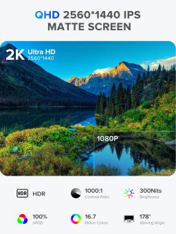 UPERFECT UMAx 22 Tela de computador Monitor de 22 polegadas 2K 1440P Tela 100% sRGB IPS com VESA e suporte de ajuste para laptop PC Mac Phone PS5 Switch XBOX ONE Steam Deck Console de jogos - Image 4
