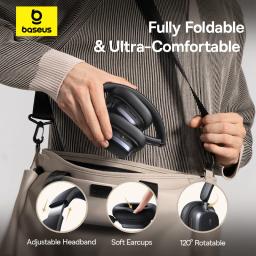 Baseus bowie h1s fones de ouvido sem fio bluetooth 5.4 cancelamento de ruído 46db sobre a orelha fone de ouvido de áudio espacial de alta resolução 120h tempo - Image 6