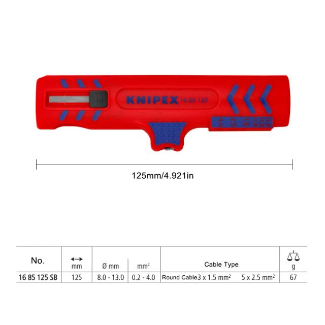 Descascador Universal KNIPEX para Cabos de 8,0 a 13,0 mm - Ferramenta Multifuncional de Decapagem 16, 85, 125 SB
