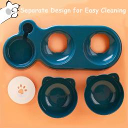 Alimentador triplo para animais de estimação, tigelas duplas 2 em 1 com garrafa automática, design inclinado e giratório para gatos e cães - Image 6