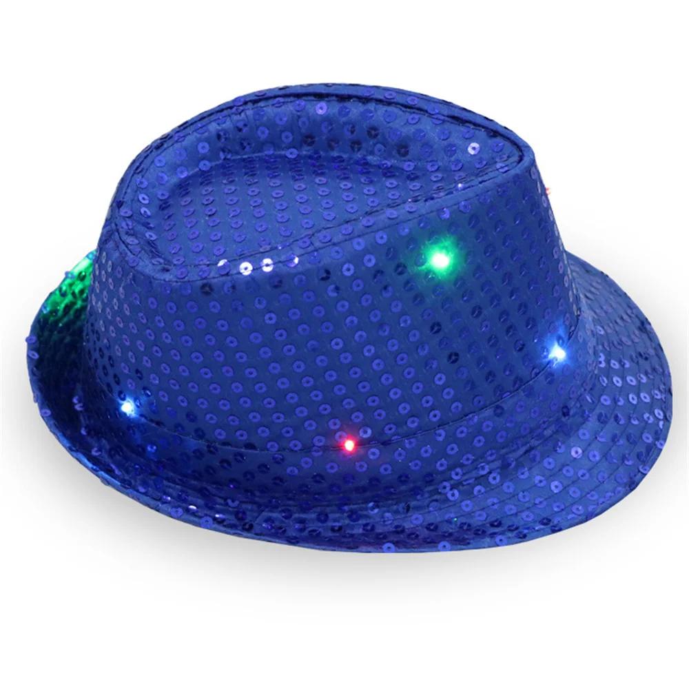 Chapéu de Jazz luminoso LED criativo para homens e mulheres, Chapéu de lantejoulas para festa carnaval, Boné de vestir adulto Glitter Festival - Image 1