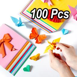 Double Sided Folding Origami Paper, Material de Scrapbooking, Papel Cardstock para Fabricação de Cartões, Papel Desejo, Ferramentas Jóias DIY, 100Pcs - Image 1