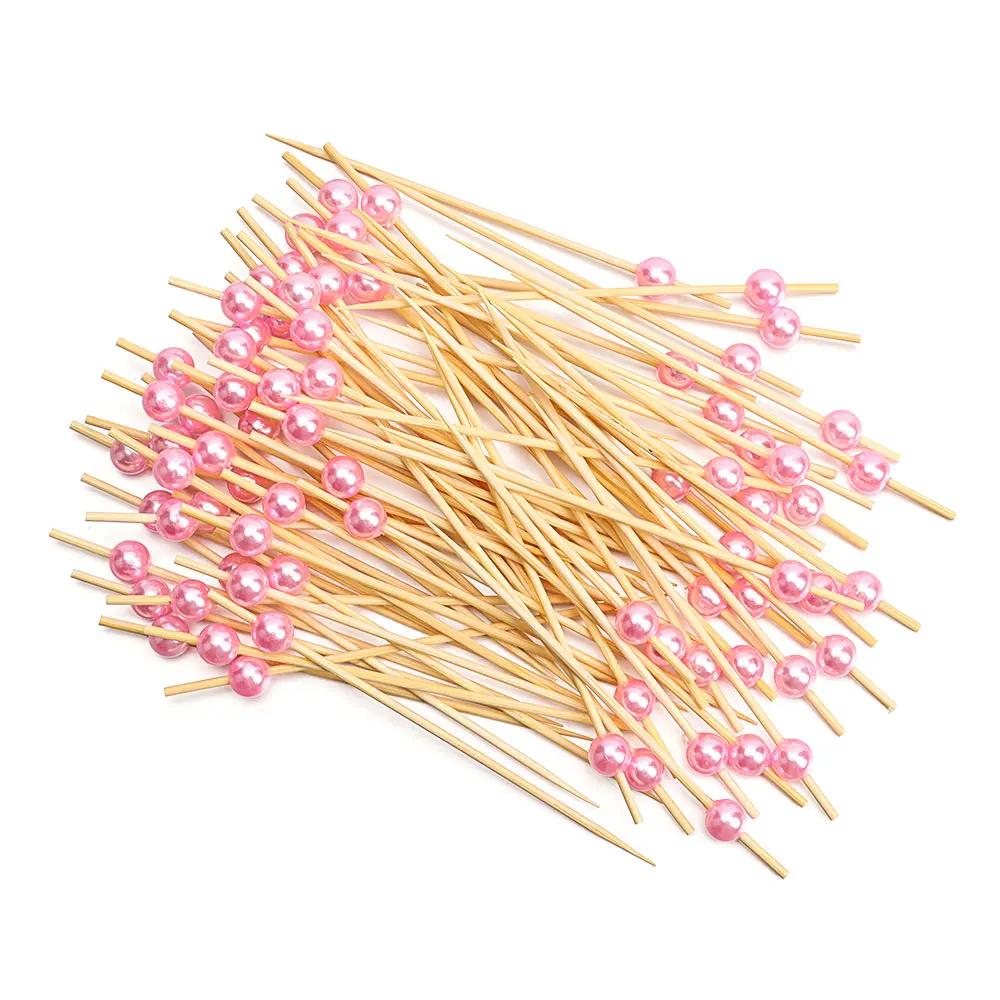 Palhetas De Cocktail De Bambu Pérola De Madeira, Fruta Lanche Garfo, Espeto De Comida, Festa De Casamento, Suprimentos Festival, Palito, 100 Pcs - Image 1