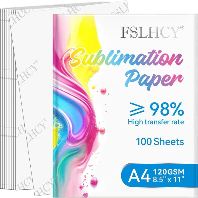 Papel de Transferência para Sublimação 120gsm - 100 Folhas 8.5x11in, Compatível com Todas as Impressoras Jato de Tinta, Ideal para Copos e Tecidos