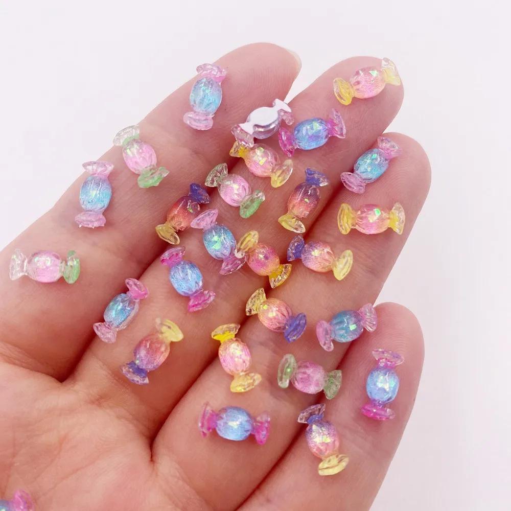 50 pçs glitter resina colorido mini bonito doce arte prego flatback strass apliques diy casamento scrapbook ornamento artesanato l617 - Image 1