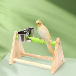 Suporte para alimentador de pássaros com copo alimentador, poleiro de madeira para treinamento de pássaros, papagaio, cacatua - Image 5