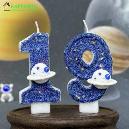 Vela de aniversário Sparklers para bolo, planeta cósmico, velas originais de aniversário, vela azul infantil, 1 ano - Image 1