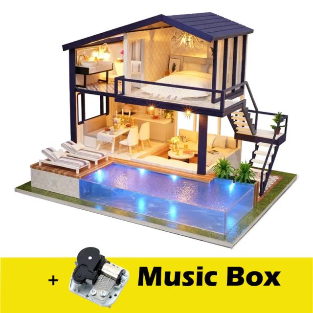 Casa de Boneca DIY Miniatura 1:24 com Móveis e Luz LED