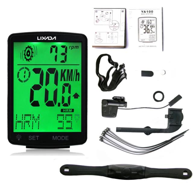 Computador de Bicicleta Sem Fio LIXADA-3 em 1 com Tela LCD, Velocímetro MTB, Odômetro e Sensor de Frequência Cardíaca IPX7 Impermeável