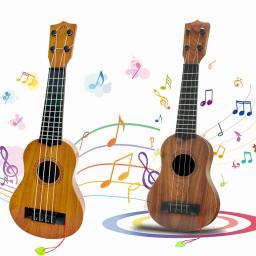 Guitarra ukulele com picareta para crianças e pré-escolares, instrumento musical educativo, brinquedo para crianças, 4 cordas, 17" - Image 1