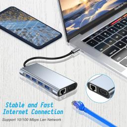 Hub USB C, dongle adaptador USB C com leitor de cartão 4K HDMI/VGA/Tipo C PD/RJ45/SD/TF para MacBook Pro/Air M1 iPad - Image 5