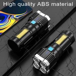 USB recarregável lanterna LED com Power Display e projetores laterais COB, tochas portáteis, Super Bright, Camping Light, 4 cabeças - Image 3