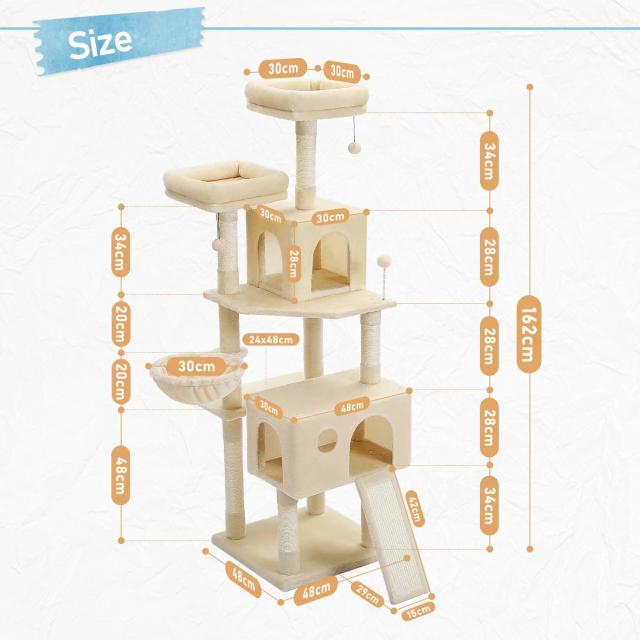Gato Feliz: Árvore Multi-Nível com Arranhadores, Grande Torre, Redes e Brinquedos Divertidos para Seu Pet