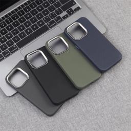 Liga de luxo lente quadro partícula couro do plutônio caso magnético para iphone 17 16 pro max 15 14 13 para magsafe capa carregamento sem fio - Image 6