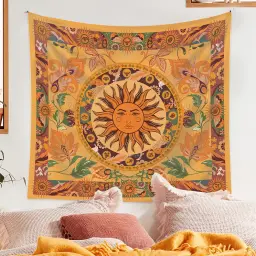 Estético decoração do quarto tapeçaria mandala sol lua parede pendurado tapete sala de estar bruxaria casa decoração do quarto cobertor boho - Image 6