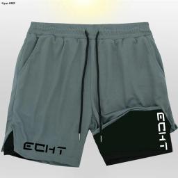 Shorts de fitness estampados na moda masculina, esportes casuais de ginástica, malha de secagem rápida, camada dupla, dois em um, novo para verão - Image 4