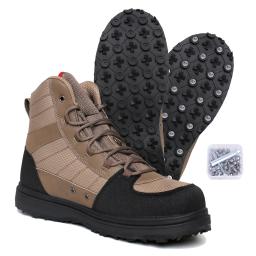 Botas de pesca antiderrapantes leves masculinas, sola de borracha, fundo de borracha de caça, sapatos com metal Studs - Image 1