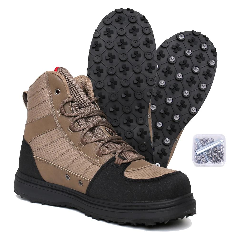 Botas de pesca antiderrapantes leves masculinas, sola de borracha, fundo de borracha de caça, sapatos com metal Studs - Image 1