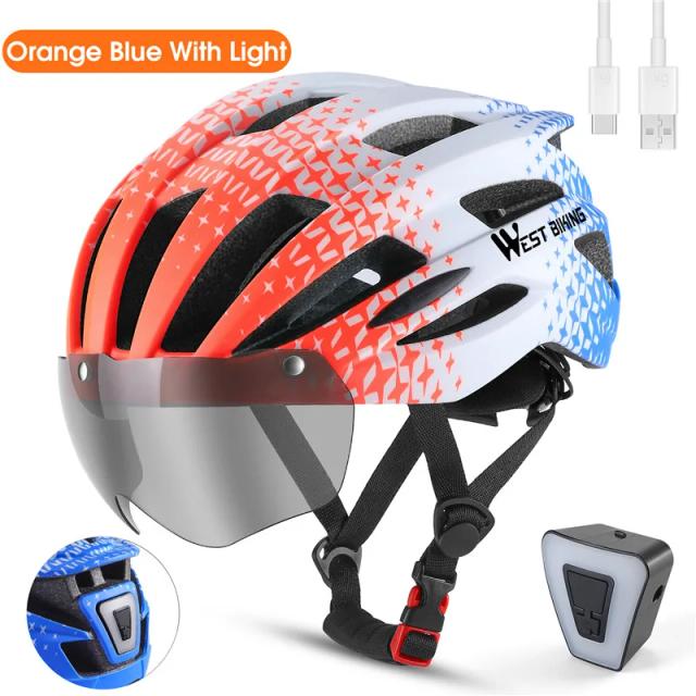 Capacete de Bicicleta West Biking com Luz Traseira LED e Ajuste Confortável 56-61cm, Leve e Respirável para Ciclistas