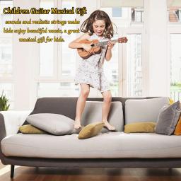 Guitarra Ukulele com picareta para crianças e pré-escolares, instrumento musical educativo, brinquedo para crianças, 4 cordas, 17" - Image 4