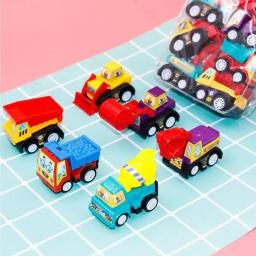 6 pçs aleatório mini inercial puxar para trás conjunto de carro de engenharia criança crianças brinquedos dos desenhos animados presente aniversário - Image 2