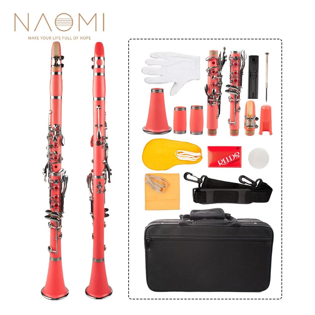 Naomi profissional bb clarinete abs 17-chave cupronickel chapeado niquelar clarinete kit com clarinete + palhetas + cinta + caso + componentes rosa - Image 1