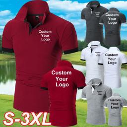 Camisa polo casual slim fit masculina, tops esportivos, impressão personalizada, personalizado seu logotipo, algodão, verão - Image 1
