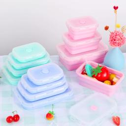 4 pçs silicone dobrável recipientes de armazenamento de alimentos com tampas de silicone caixa de almoço bento bpa livre para cozinha despensa - Image 1