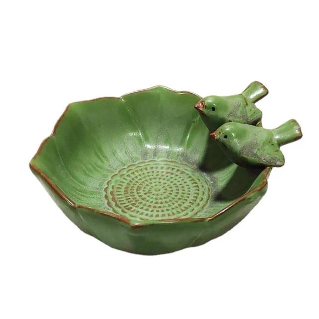 Alimentador Cerâmico para Pássaros no Jardim com Suporte e Bandeja de Alimentação 15x15x7.5cm