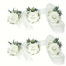 White Rose Wedding Wrist Corsage e Boutonniere Set, Noiva, Dama de honra, Homem, Noivo, Flores do casamento Acessórios, 1, 6Pcs - Image 6