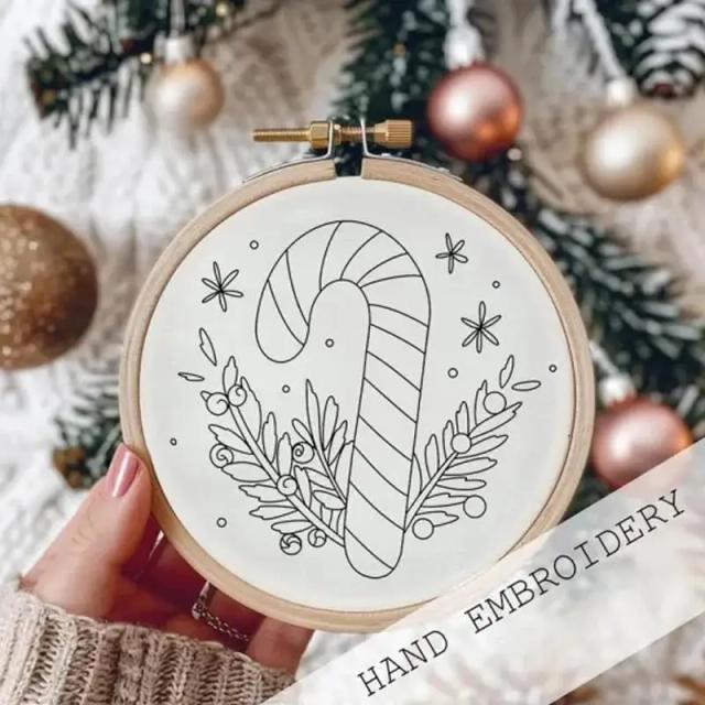 Bordado de Natal: Kit Artesanal para Iniciantes e Adultos com Tema de Cana Doce