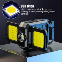 Mini Lanterna Chaveiro, COB Work Light, Lâmpada recarregável USB com luzes laterais dobráveis de 90 °, Lanternas portáteis super brilhantes - Image 5