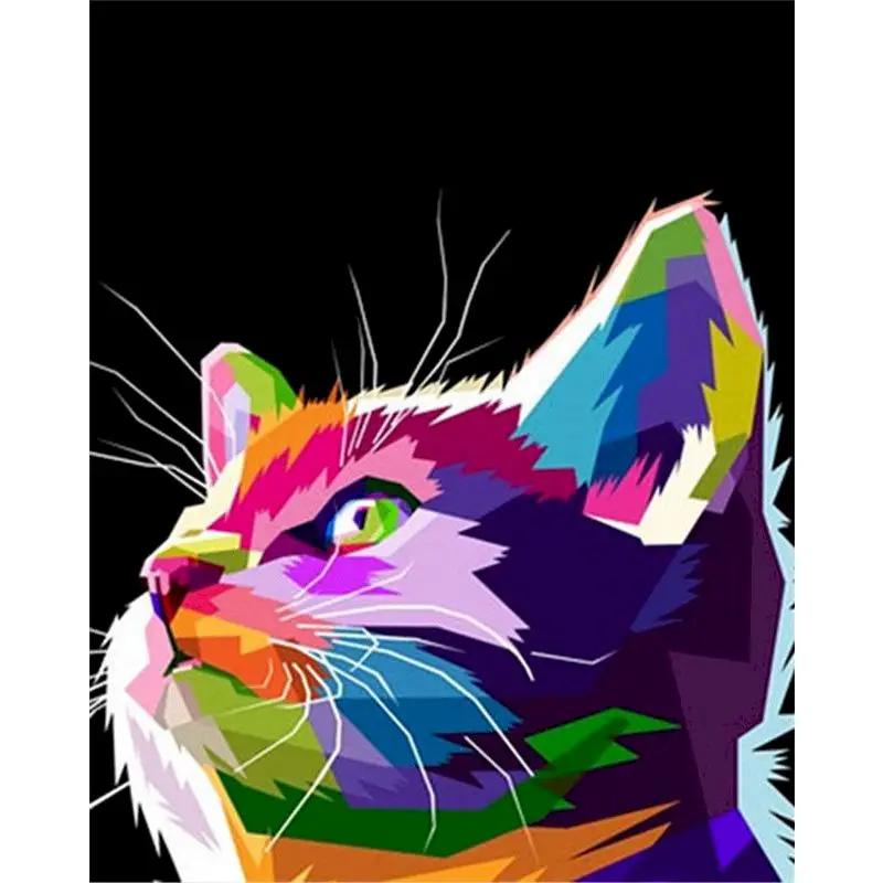 Gatyztory-Tinta Acrílica por Números para Adultos, Gatos Coloridos, Animais Imagem, Colorir por Números, Arte Da Parede, Home Decors - Image 1