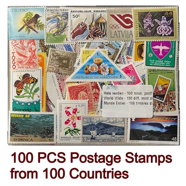 Coleção única: 100 selos postais originais de 100 países diferentes do mundo