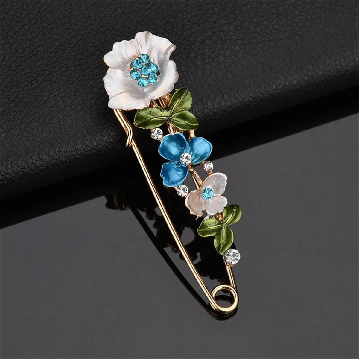 Alfinetes de agulha grandes flores coloridas para mulheres, strass elegante, roupas florais broches, festa de casamento jóias, moda luxo - Image 1