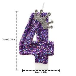 Velas de aniversário de coroa de glitter para crianças, decoração de bolo, vela roxa para festa de menino, número 0-9 - Image 5