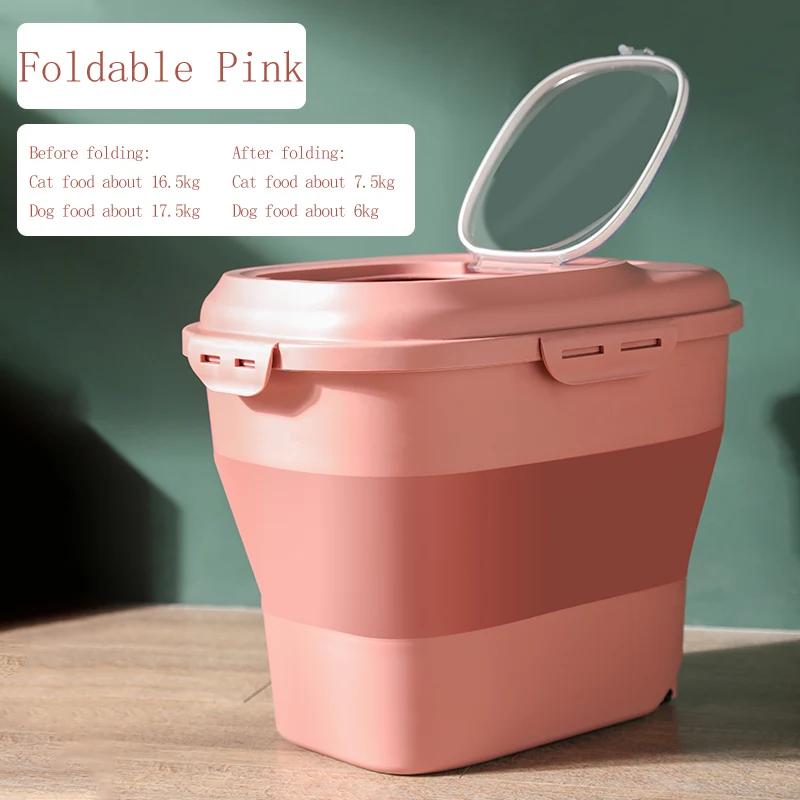 Recipiente de armazenamento de alimentos para cães de estimação dobrável 23l saco de caixa de comida de gato seco selo à prova de umidade com copo de medição gatinho produtos de maca - Image 1