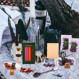 Feitiçaria Kit Suprimentos Caixa, Witch Herbs Spells Kit, 36 Mini Frascos de Cristal Ervas Secas Velas para Iniciantes Altar - Image 2