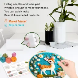 Flores Agulha Feltro Starter Kits, DIY Pintura Lã, Artesanato Handwork, Agulha Felting Kits com moldura, Presente Almofada de Espuma - Image 3